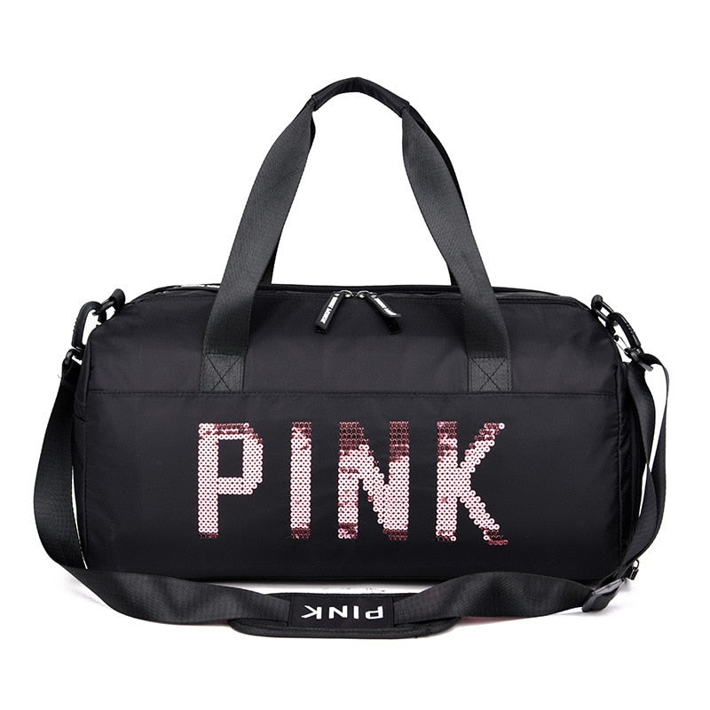 Neue Pailletten Pink Gym Bag Women Schuhfach wasserdichte Sporttaschen fur Fitnesstraining Bolsa Sac de Sport Reisetasche