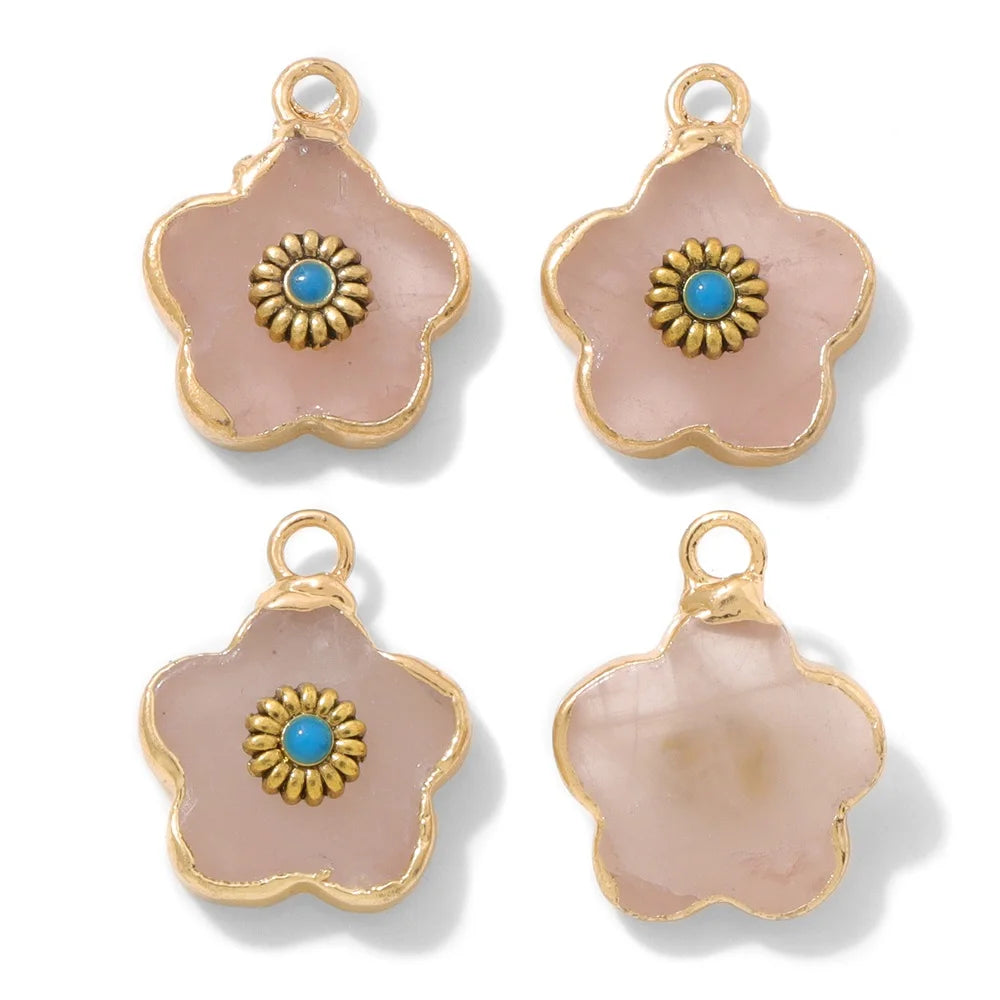 2pcs Natural Stone Flower Charms Tiger Eye Lapis Lazuli Flower Pendant For Jewelry Making Necklace DIY Earrings Bracelet15x20mm