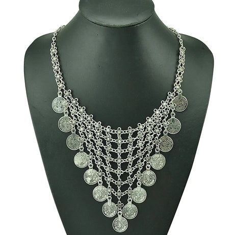 Turkish Coin Stone Tassel Bib Choker Necklace Jewelry