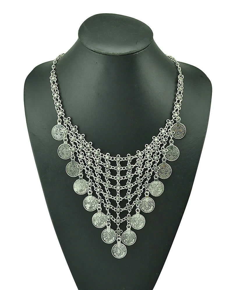 Turkish Coin Stone Tassel Bib Choker Necklace Jewelry