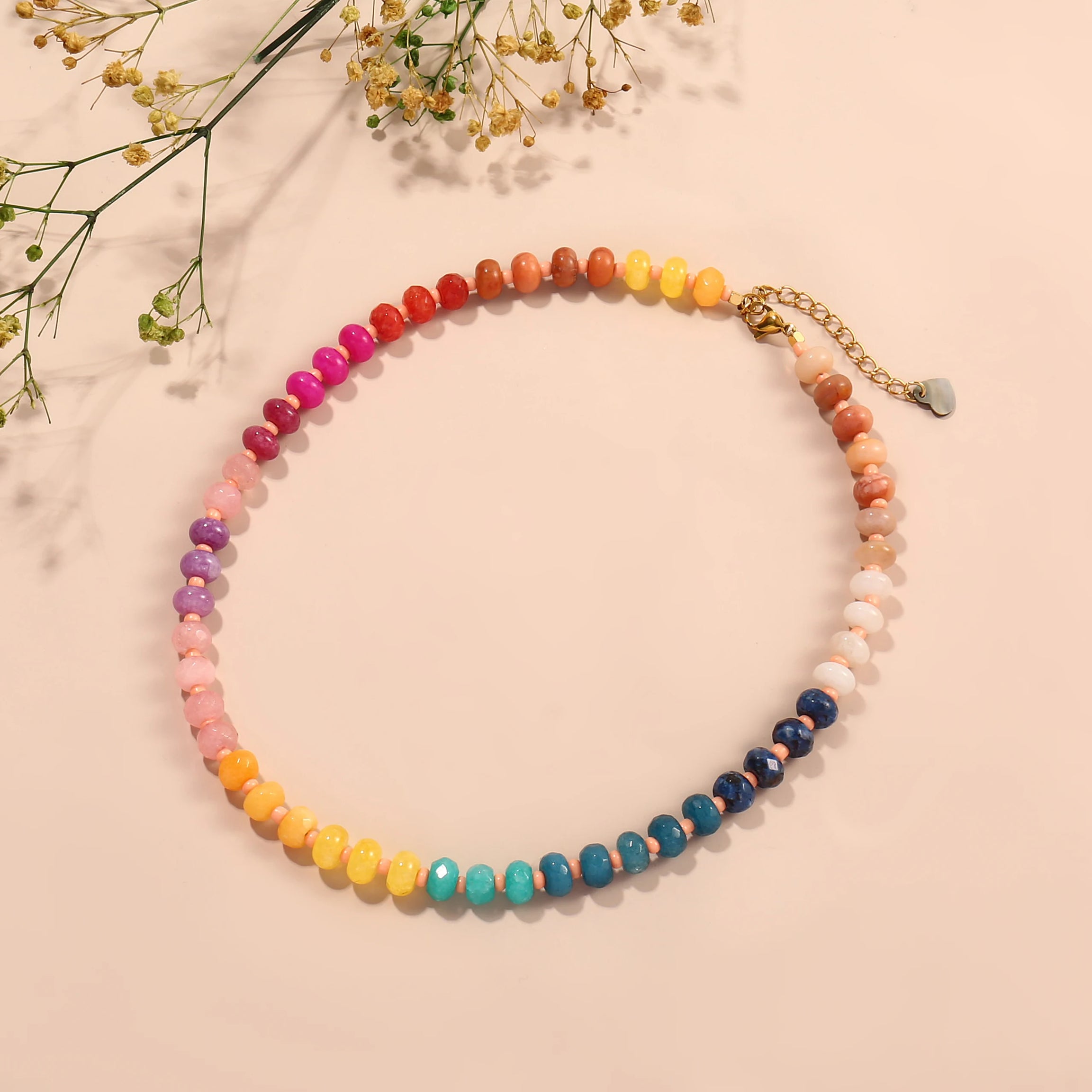 Rainbow Gemstone Beaded Choker Necklace