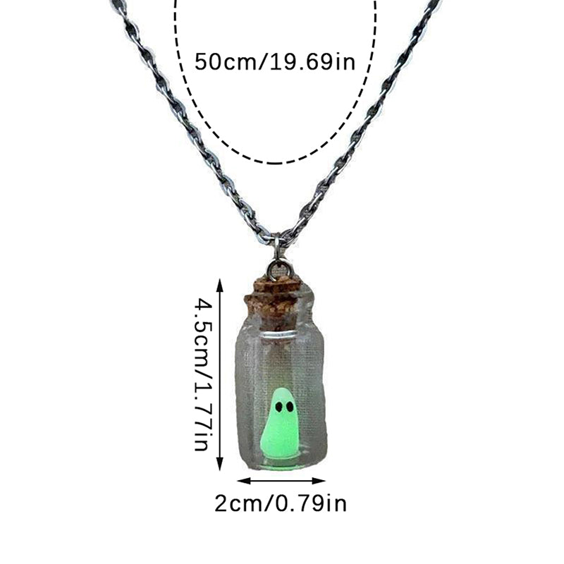 Ghost Necklace,The Adopt A Ghost Necklace,Glow-In-The-Dark Halloween Necklace,Tiny Ghost In A Bottle Pendant Necklace - Charlie Dolly
