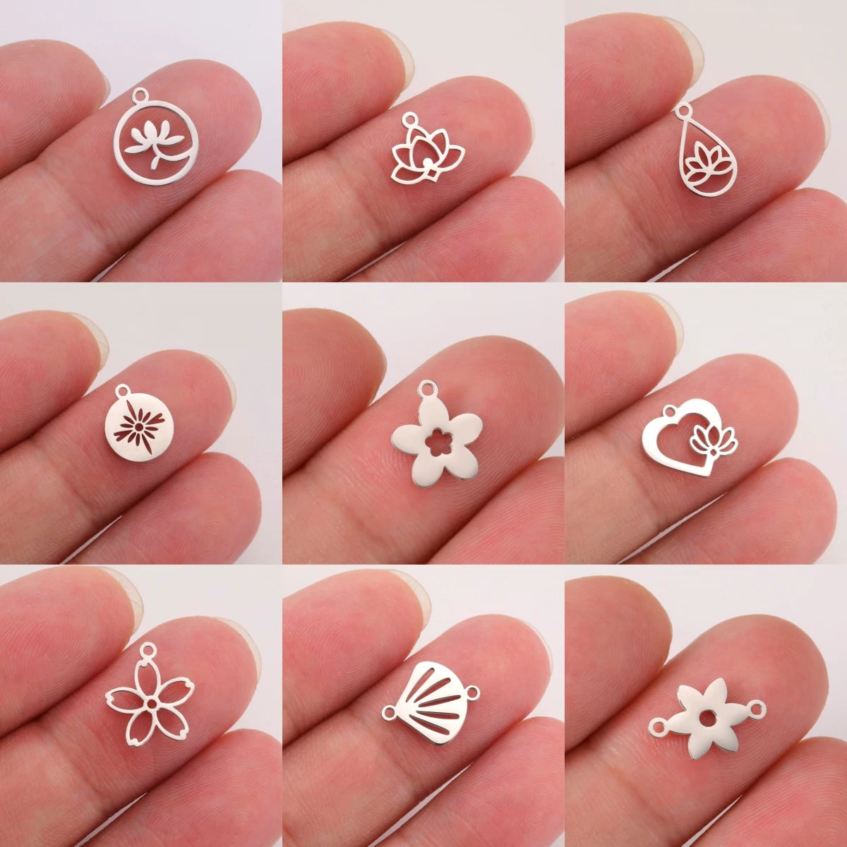 5 pieces of lotus shell stainless steel bracelet pendant necklace small sun shell pendant DIY necklace bracelet earrings jewelry