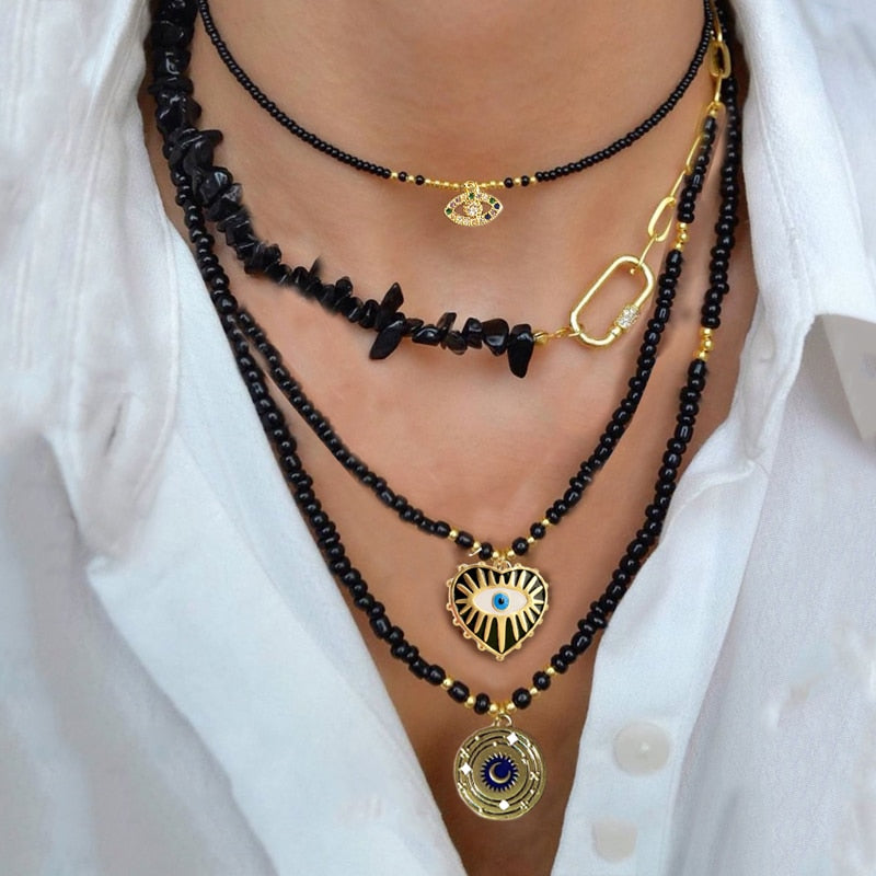 Fashion Classic White Rice Beads White Shell Stone Short Necklace Retro Charm Moon Eyes Pendant Jewelry Christmas Halloween Gift - Charlie Dolly