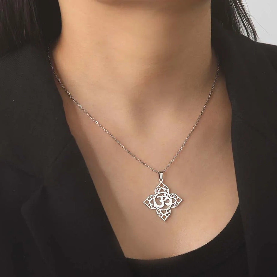 Lotus Mandala OM Symbol Spiritual Amulet Necklace