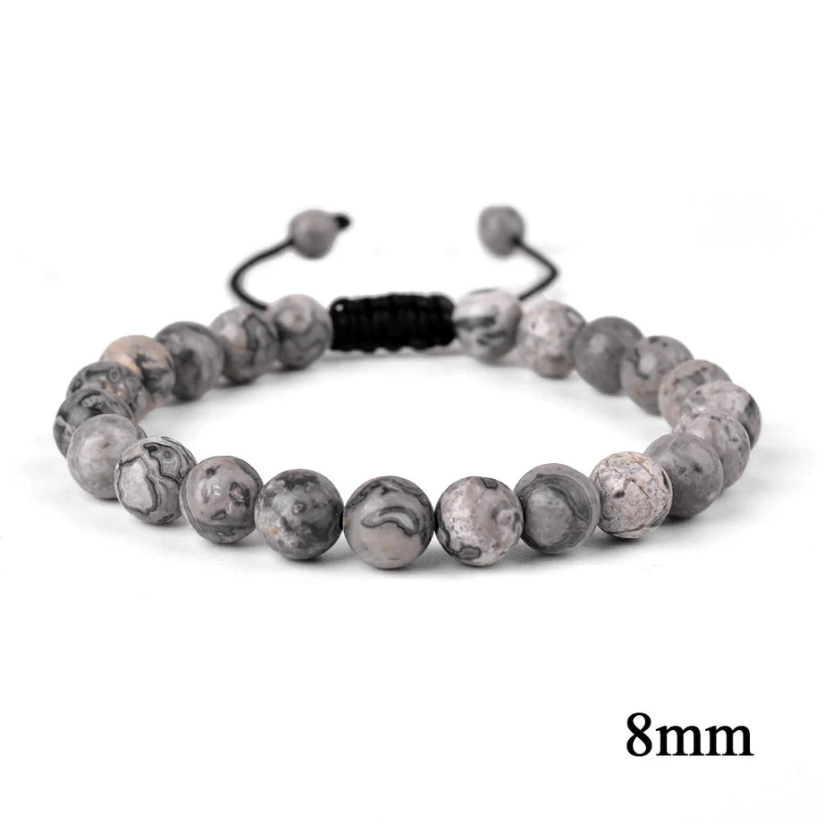 Natural Stone Beaded Bracelet — Tiger Eye, Agate & Lava