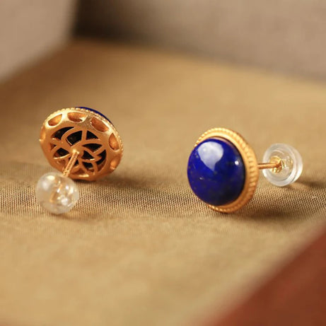 Lapis lazuli classic round bead earrings woman exquisite retro court style deep blue earings stud banquet fine jewelry gifts - Charlie Dolly