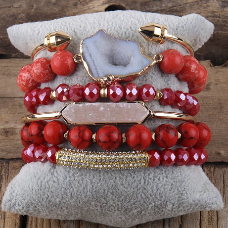 Fashion Boho Natural Stone Beaded Bracelet Jewelry Multi 6pc Stack Bracelet & Bangle Sets For Women Gift - Charlie Dolly