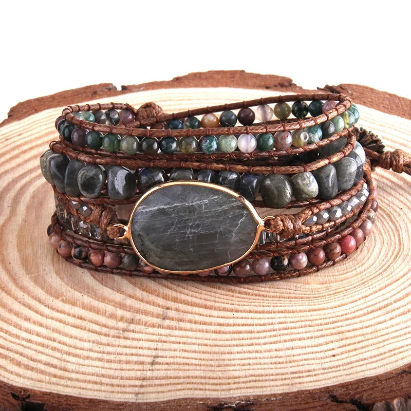 Fashion Handma Bohemian Jewelry Boho Bracelet Mixed Natural Stones Charm 5 Strands Wrap Bracelets Gift for Women girls