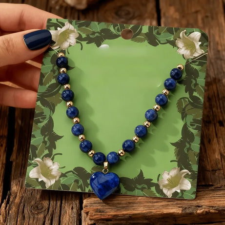 Bohemia Vintage Beaded Necklace for Women Natural Stone Heart Pendant Necklace Gold Color Spacer Beads Boho Handmade Jewelry - Charlie Dolly