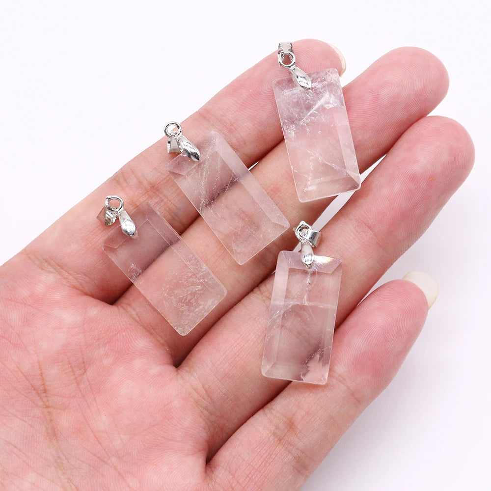 2pcs Quartz Crystal Rectangle Stone Pendants for Women DIY Necklace Natural Amethyst Lapis Lazuli Slice Pendant Earrings Jewelry