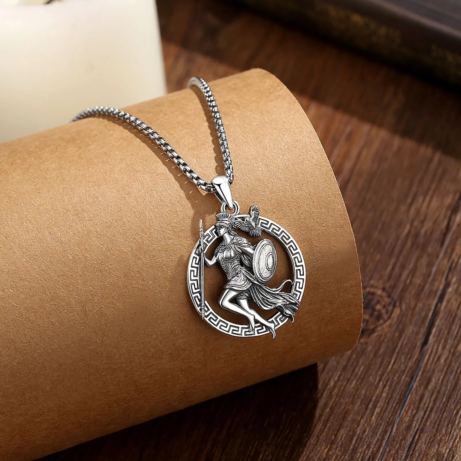 AEONSLOVE 925 Sterling Silver Athena Greek Goddess of War Pendant Vintage Owl Necklace Amulet Mythology Jewelry for Men Women