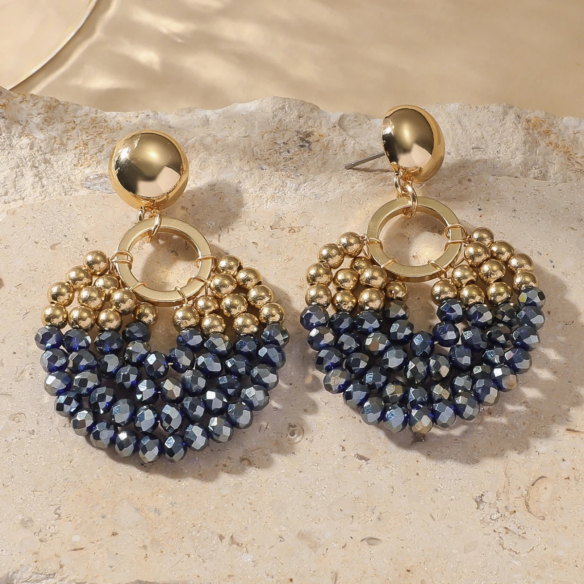 Elegant Layered Round Beaded Drop Earrings for Women Boho Handmade Crystal Beads Earrings Fashion Jewelry Party Accessories Gift