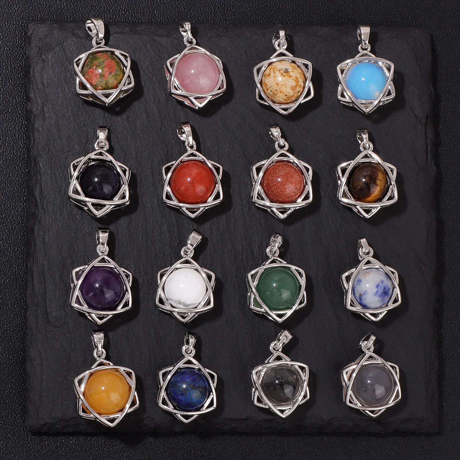 Hexagram Star Pendant Lapis Lazuli Amethysts Natural Stone Charms For Making Necklace Earrings Amulet Star of David Jewelry