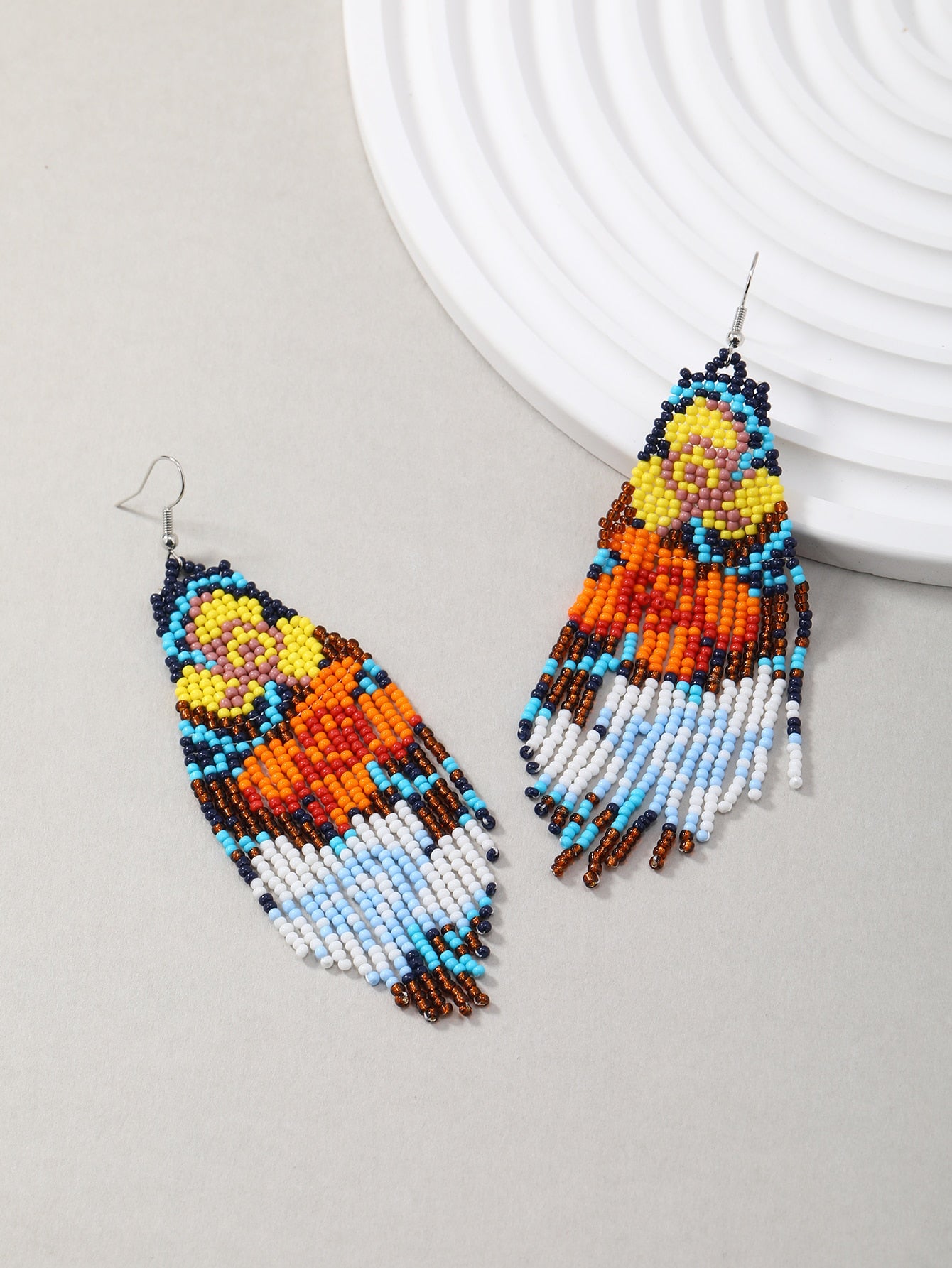 Bohemian Earrings for Women Long Bead Earring Handmade Weaving Statement Dangle Ear Studs With Oil Painting Style - Charlie Dolly