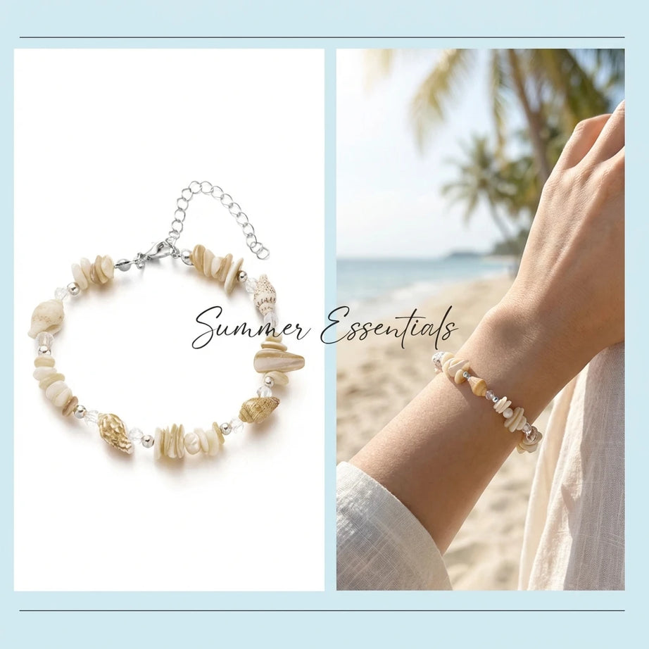 Natural Shell Chip and Conch Boho Bracelet