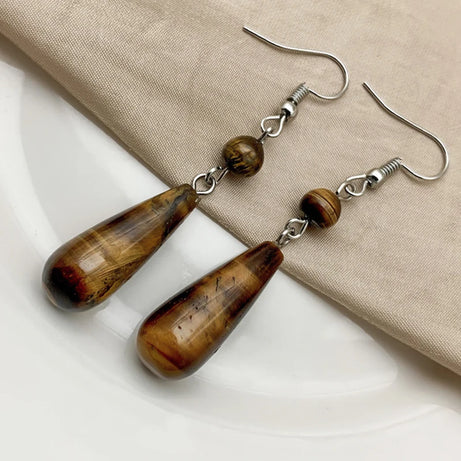 Malachite Tiger Eye Statement Drop Earrings Jewelry