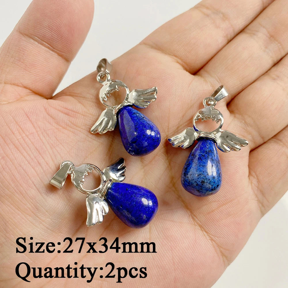 Natural Lapis Lazuli Pendant Blue Heart Square Oval Bullet Stone Charms For Jewelry Making Necklace Earrings Bracelet DIY 2PCS
