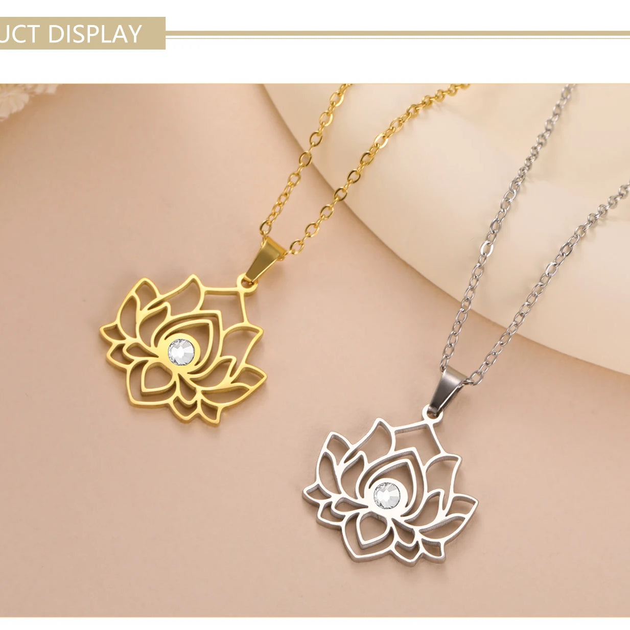 Lotus Zircon Chakra Pendant, Stainless Steel Yoga Amulet