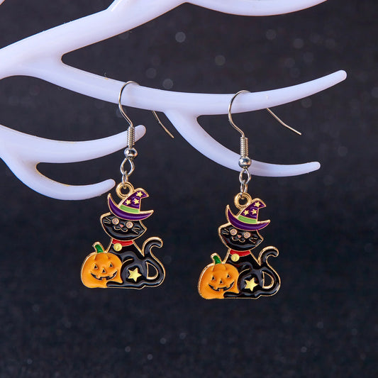 Fashion Halloween Black Cat Drop Earrings for Women Funny Laughing Pumpkin Spider Earring Girls Office Party Jewelry Accessories