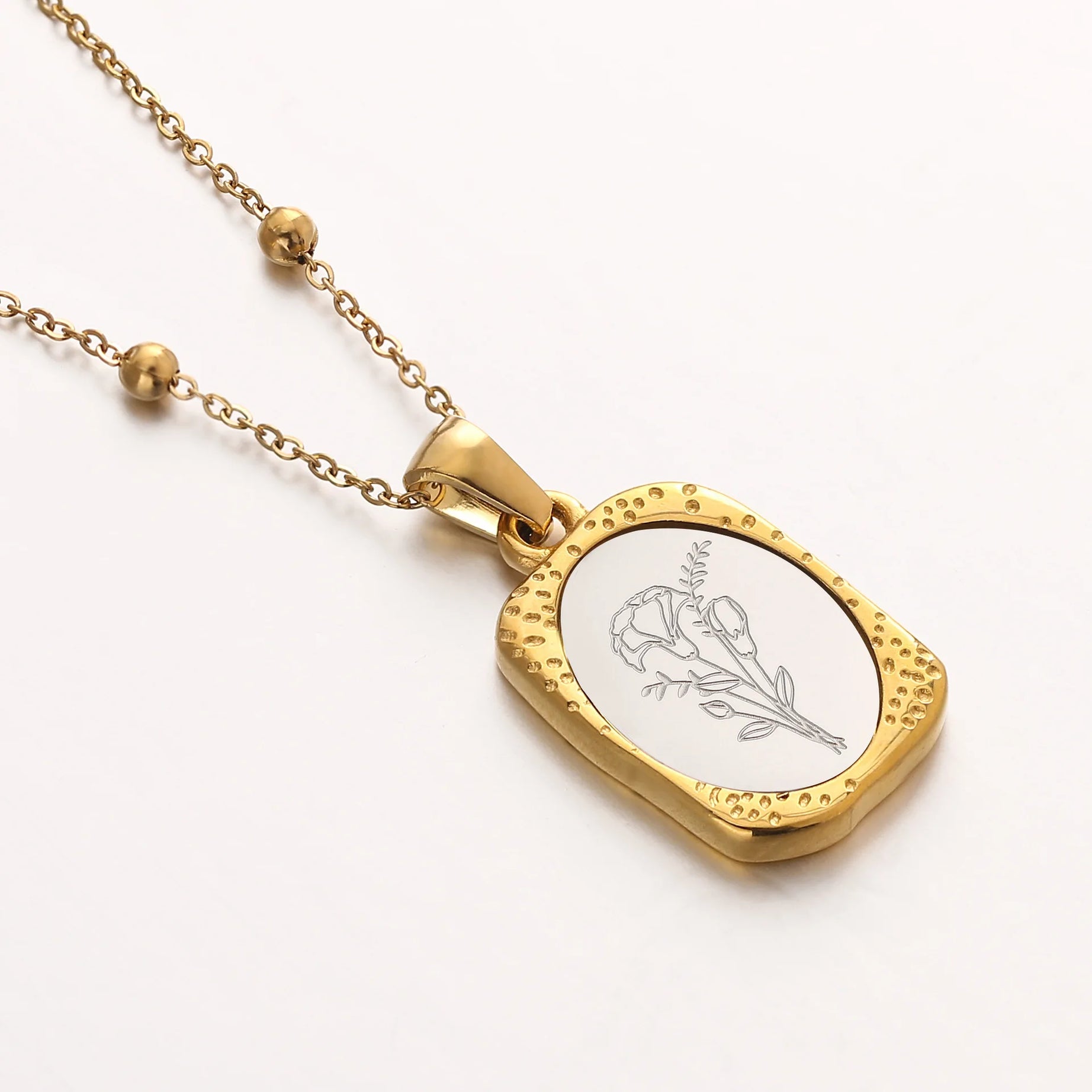 Birth Flower Month Pendant Necklace, Personalized Stainless Steel Floral Birthday Gift
