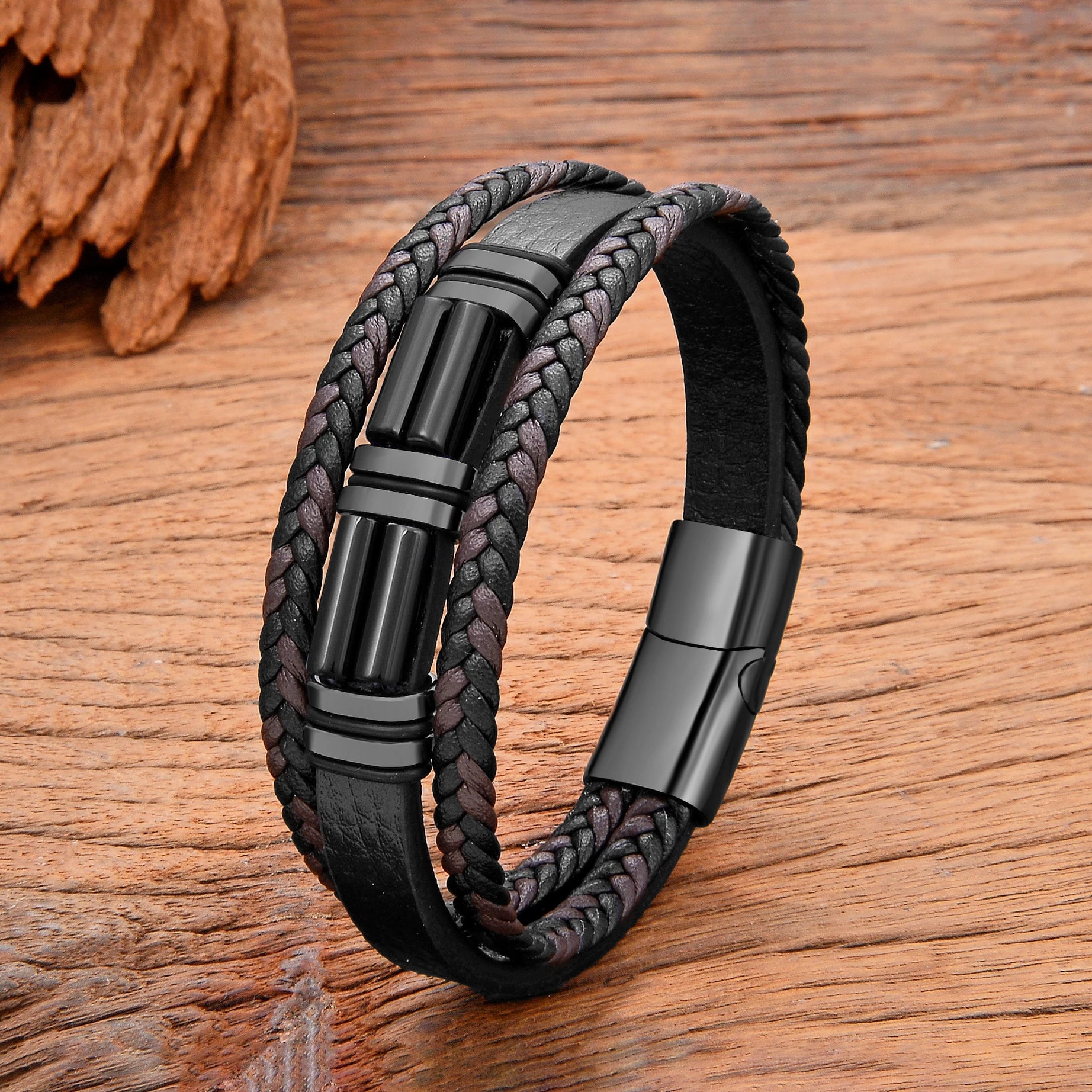 Natural Stone Leather Cuff Bracelet