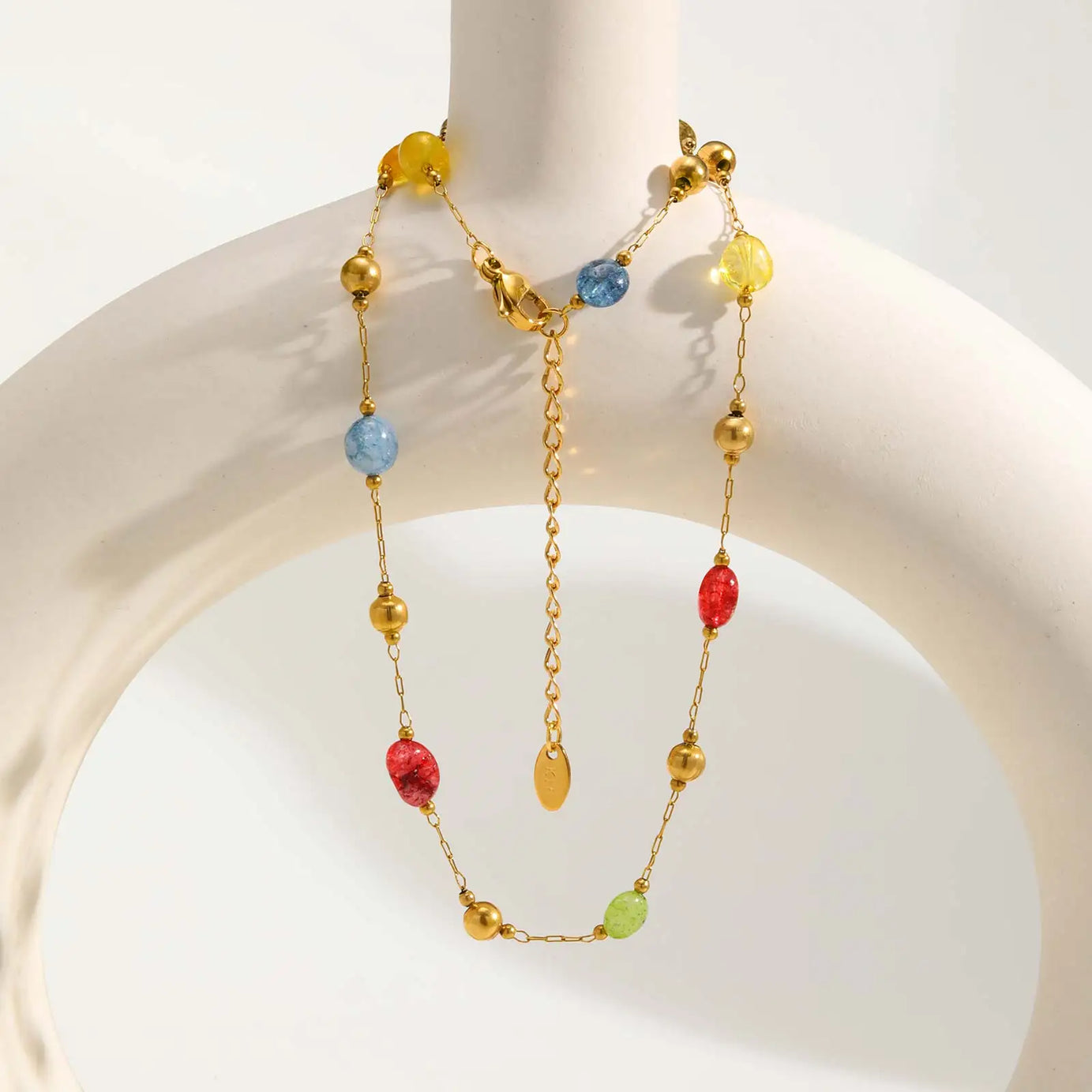 Rainbow Gemstone Y-Chain Boho Necklace & Bracelet