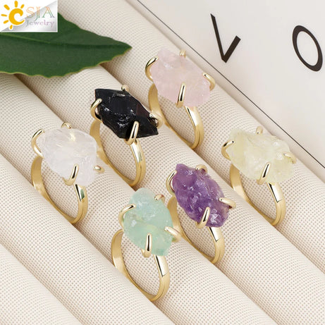 CSJA Vintage Silver Rings Natural Stone Amethyst Ring for Women Adjustable Design Handmade Fashion Jewelry Boho Accessories H765 - Charlie Dolly