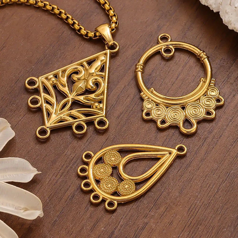 5pcs Stainless Steel Earring Connector Charms Boho Gold Hollow Pendants for Women DIY Jewelry Earring Necklace Making Wholesale