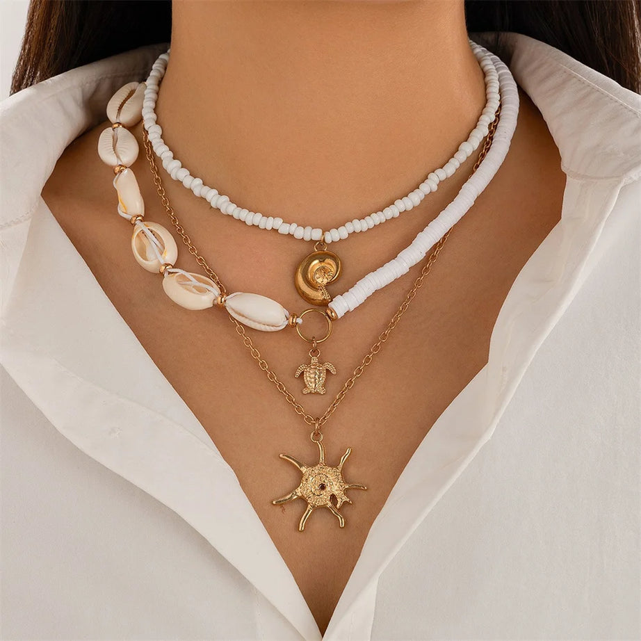 Conch Starfish Rice Bead Collar Necklace Jewelry