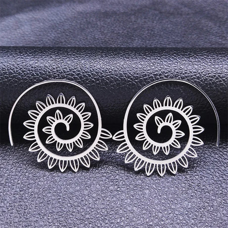 Mandala Spiral Steel Hoop Earrings Jewelry