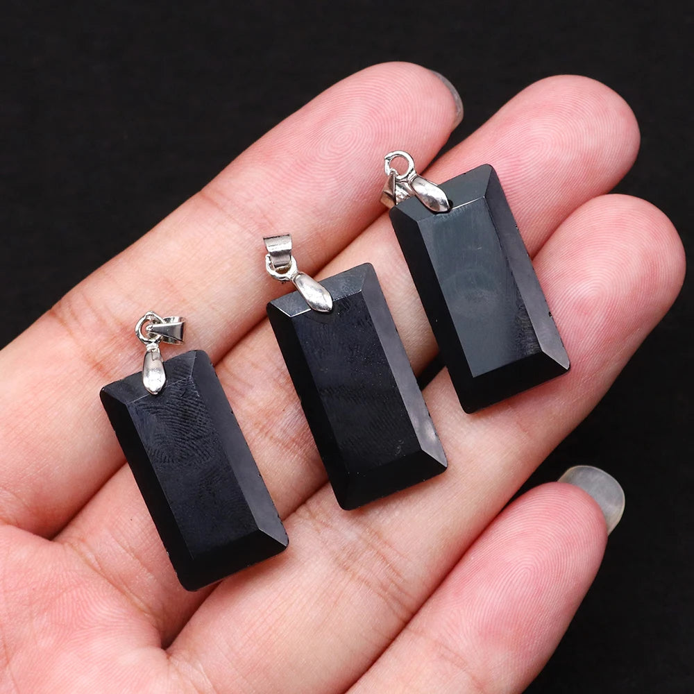 2pcs Quartz Crystal Rectangle Stone Pendants for Women DIY Necklace Natural Amethyst Lapis Lazuli Slice Pendant Earrings Jewelry