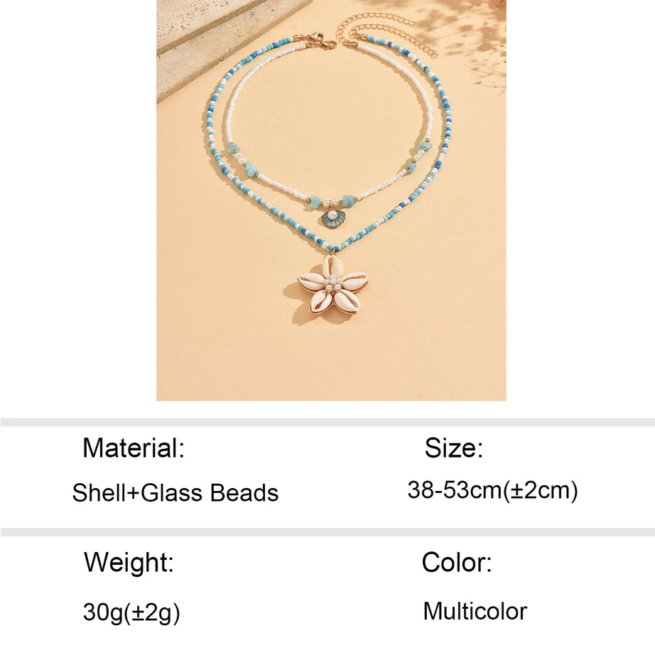 Layered Shell Flower Boho Necklace Set (2 Pieces)