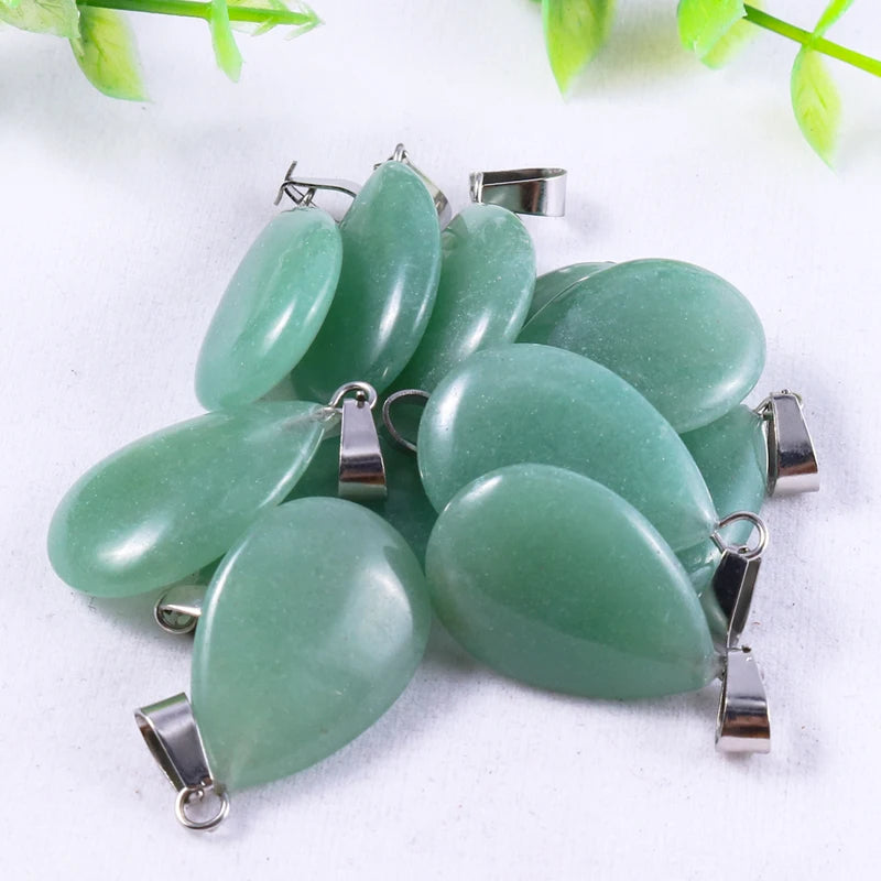 50pcs Natural Stone Waterdrop Pendants Crystal Amethysts Lapis Lazuli Healing Charms Tear Beads For Jewelry Making Earring Gems