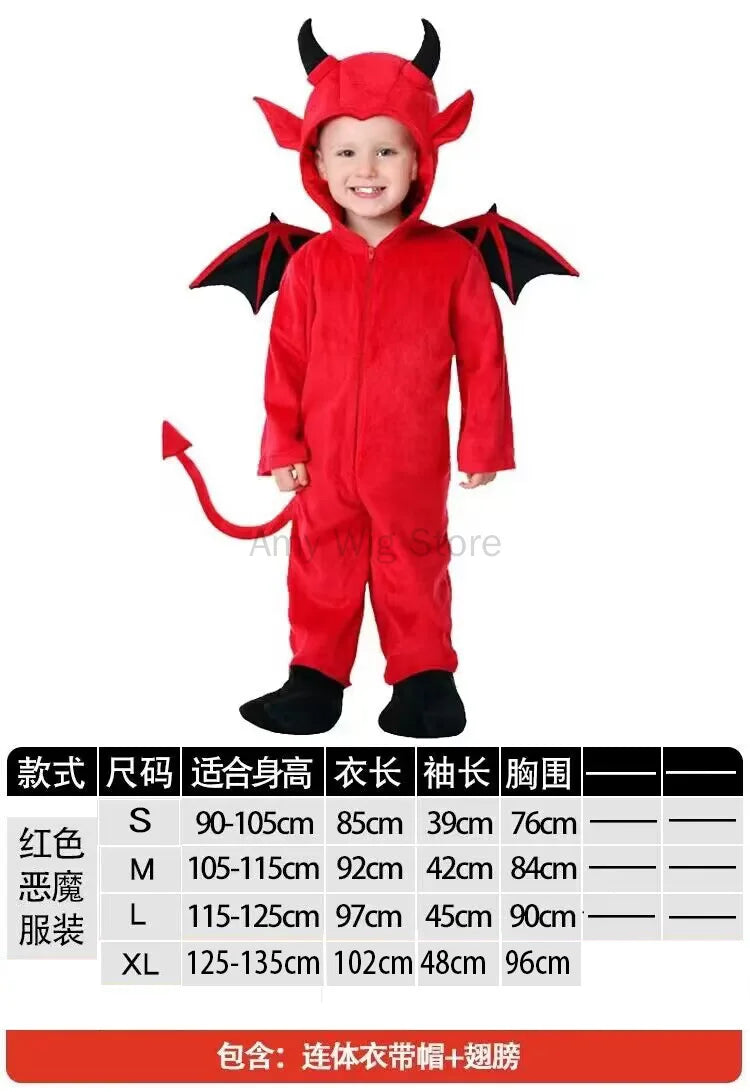 Kids Baby Red Devil Costume Unisex Child Cosplay Costume Jumpsuit Halloween Boy Monster Girls Bat Performance Costume School - Charlie Dolly