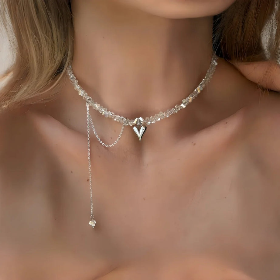 Transparent Crystal Zircon Heart Necklace Jewelry