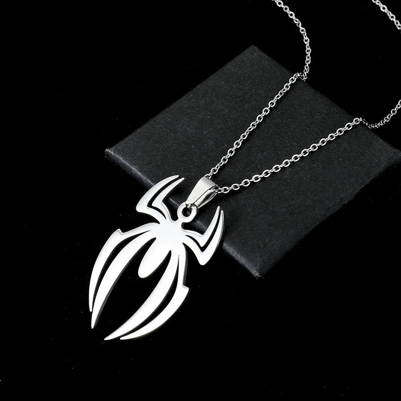 Kpop Stainless Steel Spider Pendants Chain Necklaces for Mens Silver Color Gold Color Pearl String Gothic Punk Halloween Jewelry - Charlie Dolly