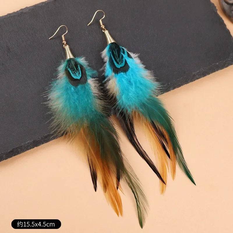 Exaggerate Feather Long Earrings Fashion Imitation Peacock Feather Earrings Boho Style Feather Earrings Custom Jewelry Wholesale