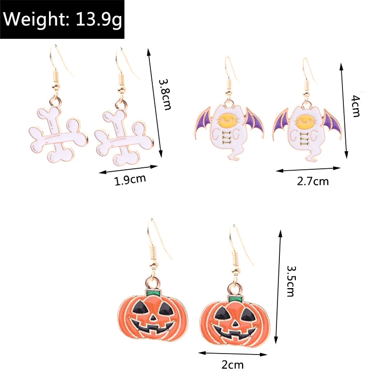 Aihua Fashion Halloween Earrings Enamel Ghost Pumpkin Skeleton Mummy Bat Drop Earrings For Women Halloween Night Party Jewelry - Charlie Dolly