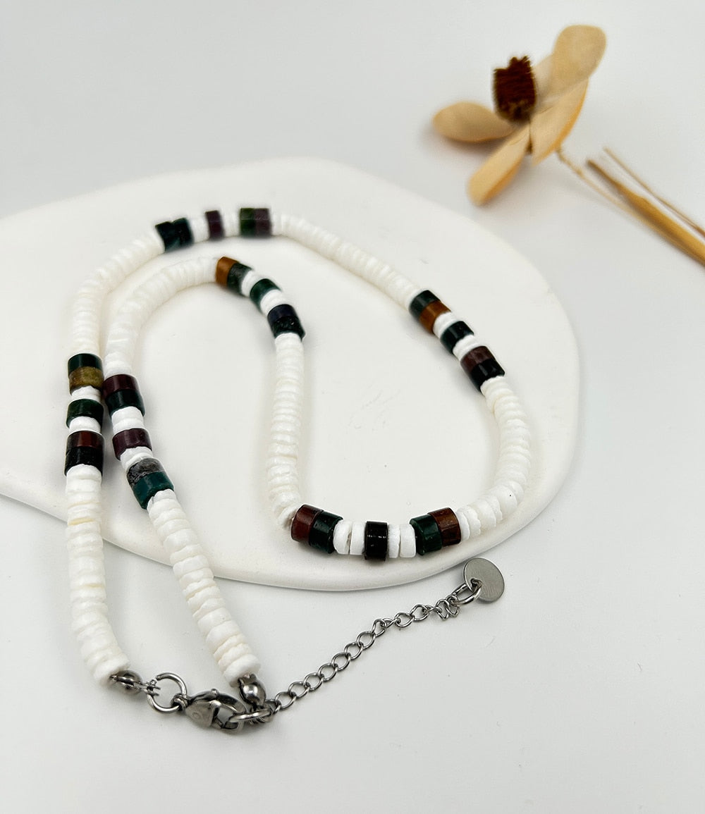 Bohemian Hawaii Puka White Clam Chip Shell Necklace Natural Stone Chip Necklace Summer Beach Statement Jewelry - Charlie Dolly
