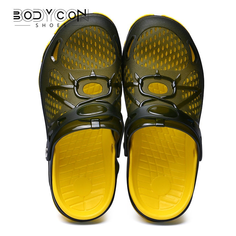Summer Men Hollow Casual Breathable Slippers Outdoor Sports Beach Shoes Garden Light Weight EVA Double Color Jelly Flip Sandals - Charlie Dolly