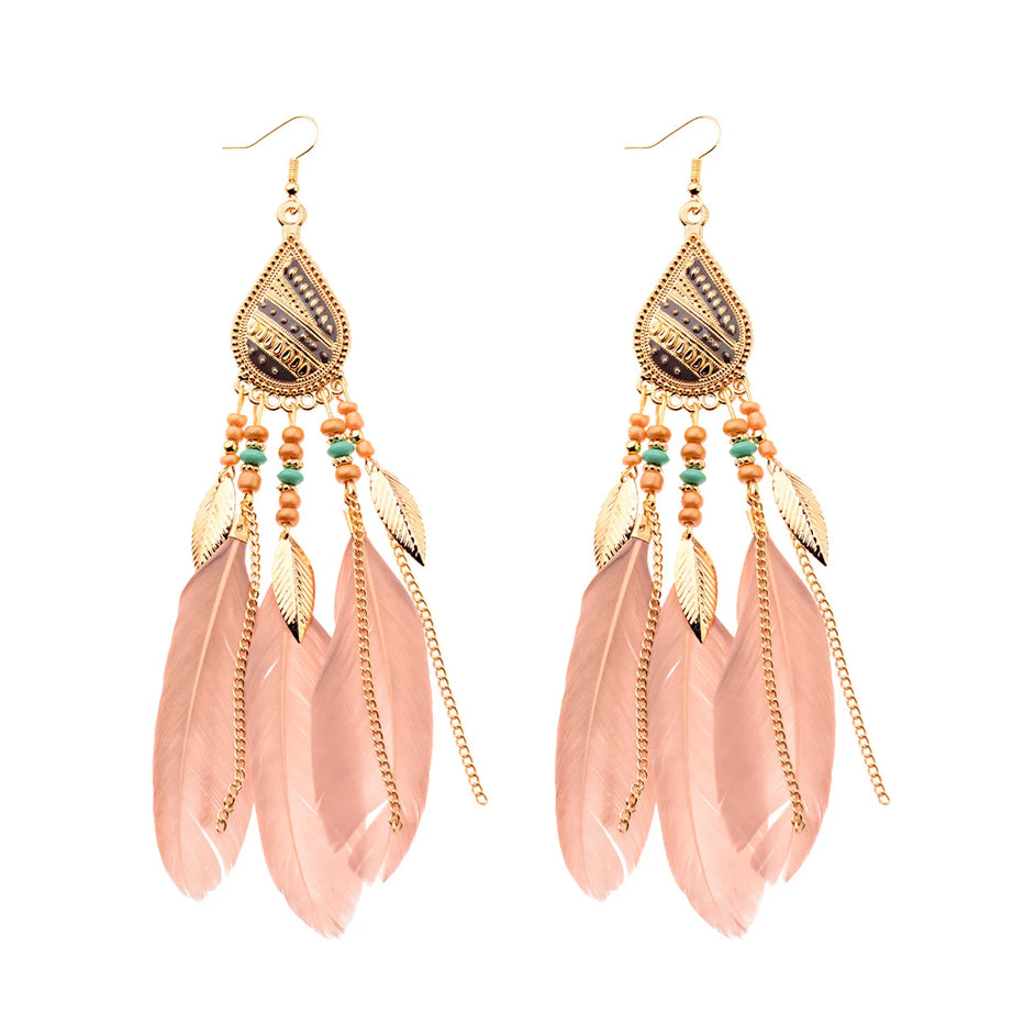 Dream Catcher Feather Leaf Tassel Earrings Jewelry