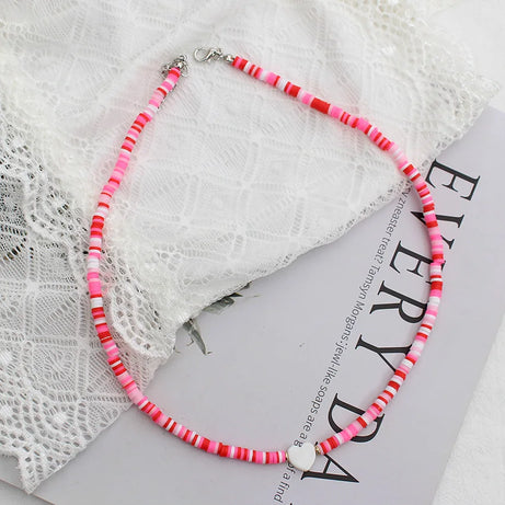 Polymer Clay Heart and Natural Shell Bead Boho Choker