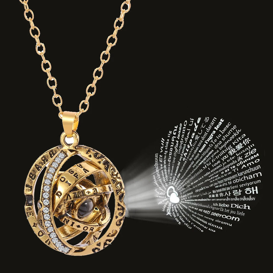 Projection Necklace, I Love You in 100 Languages, Zircon Heart Pendant Gift