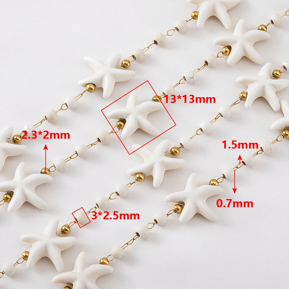 1M Boho Chain Stainless Steel White Natural Stone Starfish Beaded Chain Bracelet Necklace Beach Holiday Jewelry Making Supplies