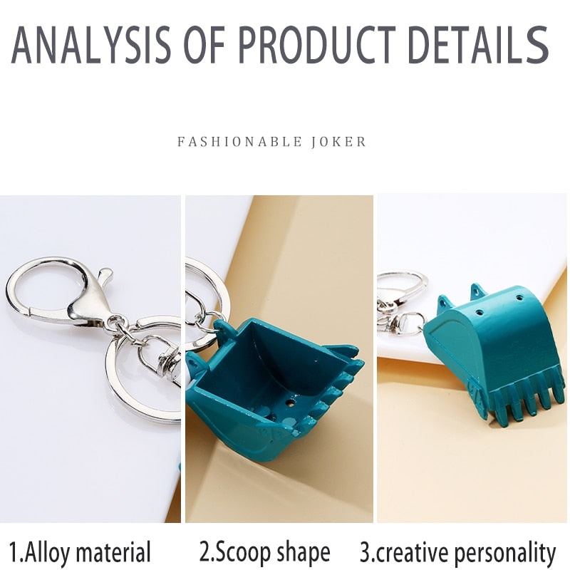 Creative alloy bulldozer keychain three-dimensional excavator tools car key pendant accessories metal key ring pendant - Charlie Dolly