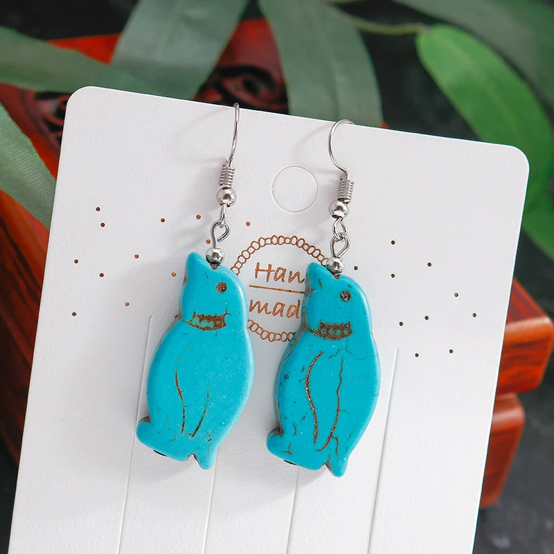 Boho Vintage Turquoise Water Drop Stud Earrings for Women Star Heart Flower Tribe Earring Statement Valentine Day Gift Jewelry