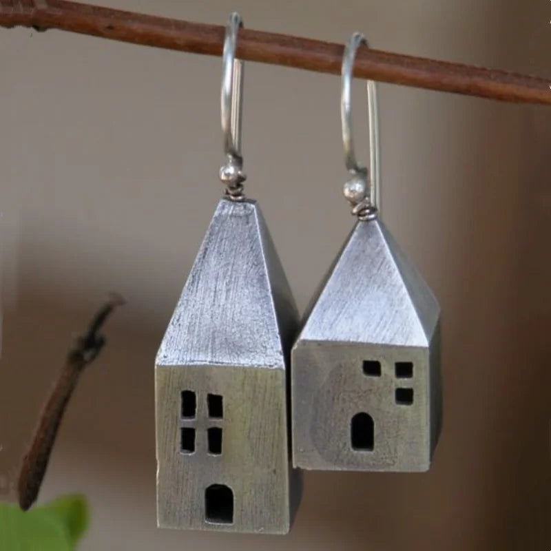 Boho-Chic Handcrafted Mini House Dangle Earrings for Women - Vintage Style, Perfect for Casual Attire & Gifting