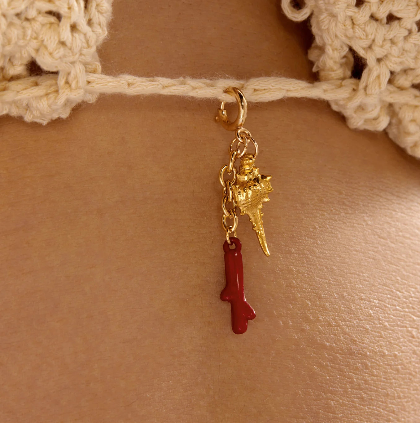 Stainless Steel Boho Summer Beach Sun Starfish Pearl Tassel Bikini Pendant For Women Red Coral Shell Seahorse Swimwear Accessory