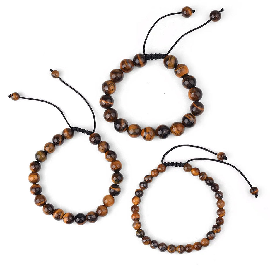 Natural Stone Beaded Bracelet — Tiger Eye, Agate & Lava